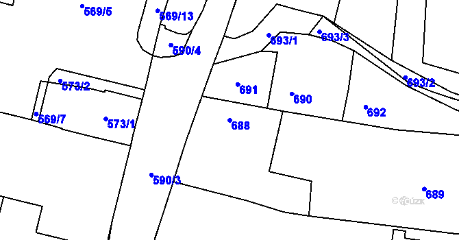 Parcela st. 688 v KÚ Brumov, Katastrální mapa