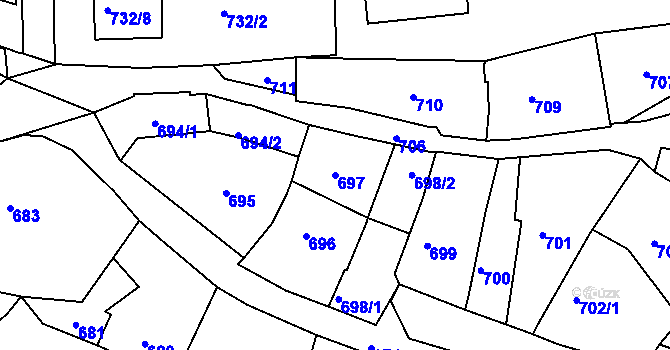 Parcela st. 697 v KÚ Brumov, Katastrální mapa
