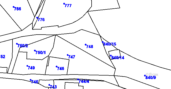Parcela st. 748 v KÚ Brumov, Katastrální mapa
