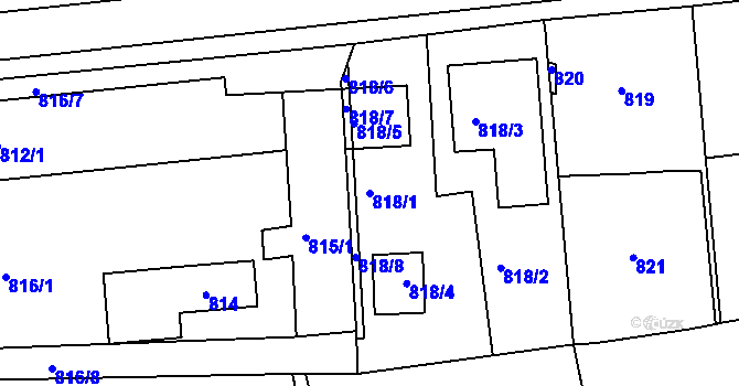 Parcela st. 818/1 v KÚ Brumov, Katastrální mapa