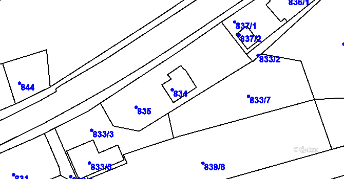 Parcela st. 834 v KÚ Brumov, Katastrální mapa