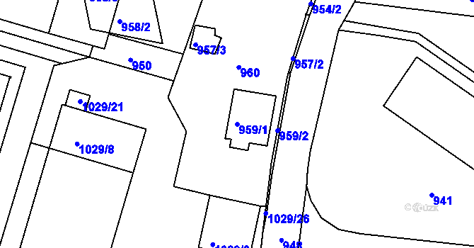 Parcela st. 959/1 v KÚ Brumov, Katastrální mapa
