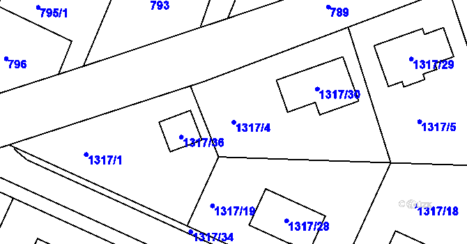 Parcela st. 1317/4 v KÚ Bylnice, Katastrální mapa