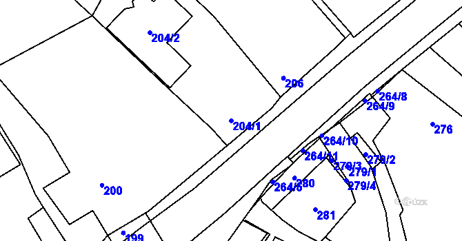 Parcela st. 204/1 v KÚ Bylnice, Katastrální mapa