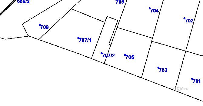 Parcela st. 707/2 v KÚ Bylnice, Katastrální mapa