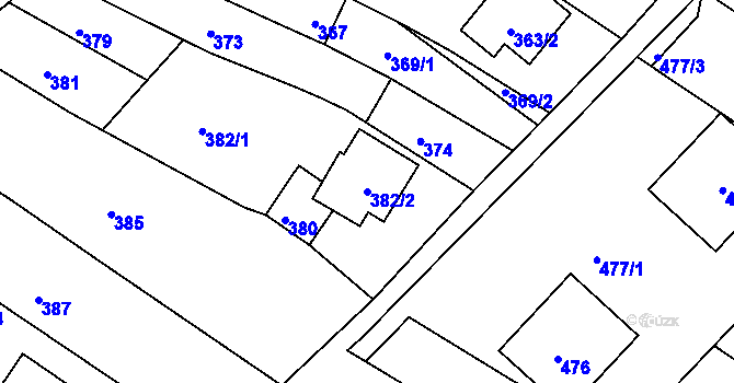 Parcela st. 382/2 v KÚ Bylnice, Katastrální mapa
