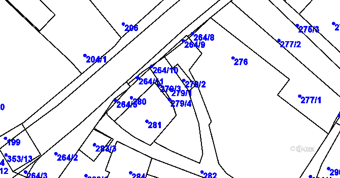 Parcela st. 279/1 v KÚ Bylnice, Katastrální mapa