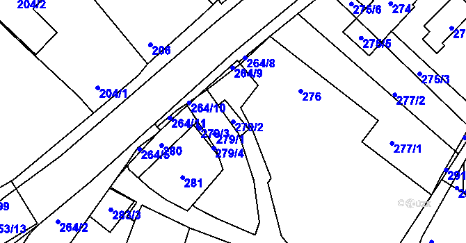 Parcela st. 279/2 v KÚ Bylnice, Katastrální mapa
