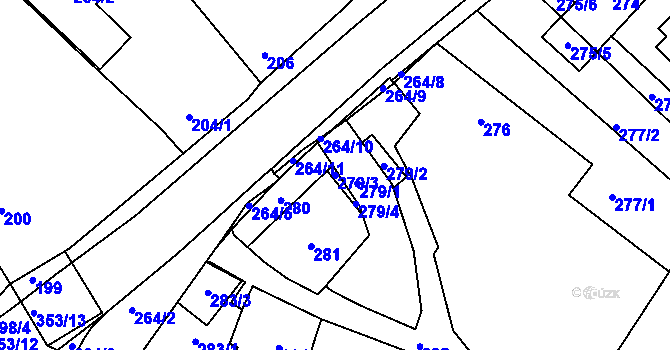 Parcela st. 279/3 v KÚ Bylnice, Katastrální mapa