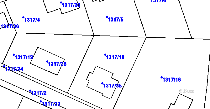 Parcela st. 1317/18 v KÚ Bylnice, Katastrální mapa