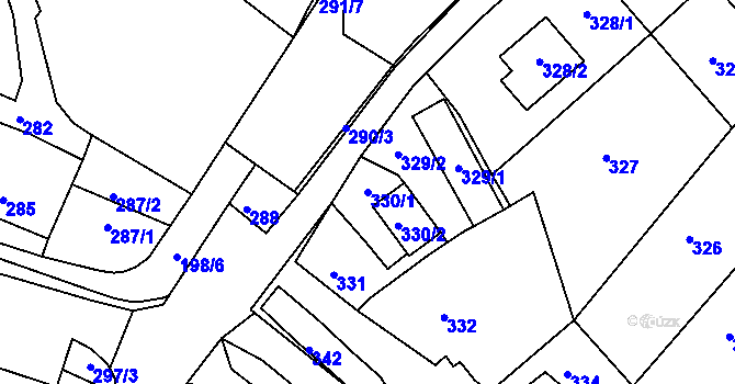 Parcela st. 330/1 v KÚ Bylnice, Katastrální mapa