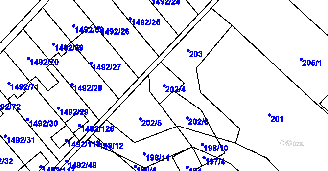 Parcela st. 202/4 v KÚ Bylnice, Katastrální mapa