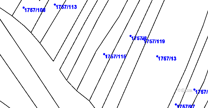 Parcela st. 1757/115 v KÚ Bylnice, Katastrální mapa