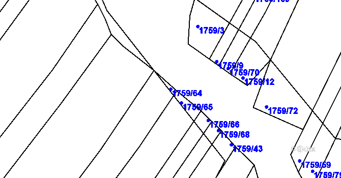 Parcela st. 1759/64 v KÚ Bylnice, Katastrální mapa