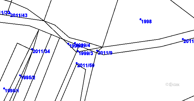 Parcela st. 2011/9 v KÚ Bylnice, Katastrální mapa
