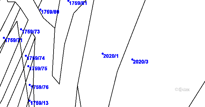 Parcela st. 2020/1 v KÚ Bylnice, Katastrální mapa