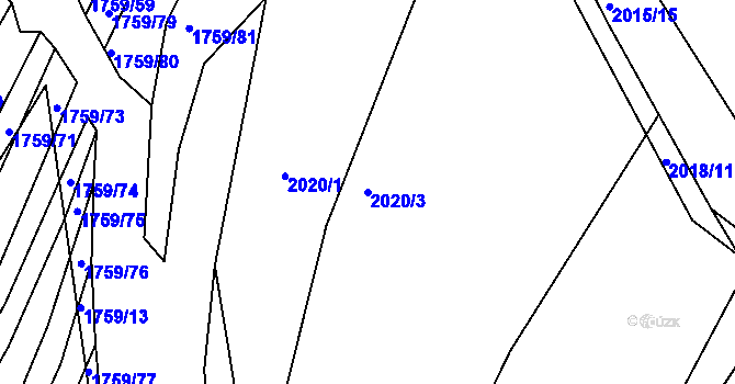 Parcela st. 2020/3 v KÚ Bylnice, Katastrální mapa