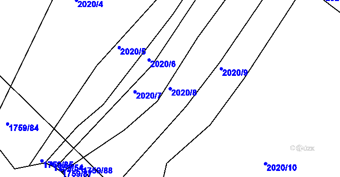 Parcela st. 2020/8 v KÚ Bylnice, Katastrální mapa