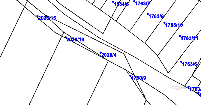 Parcela st. 2026/4 v KÚ Bylnice, Katastrální mapa