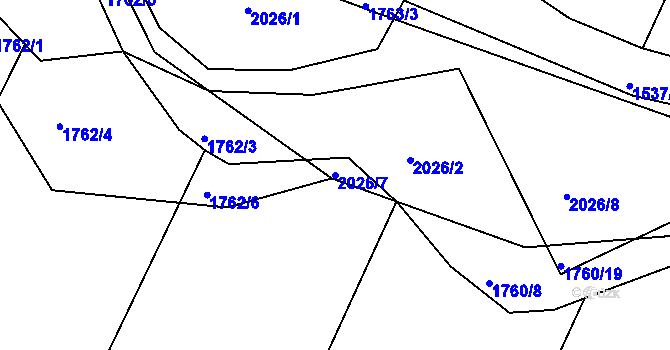 Parcela st. 2026/7 v KÚ Bylnice, Katastrální mapa