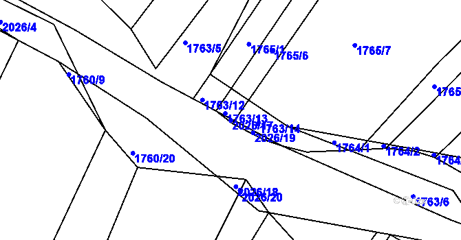 Parcela st. 2026/17 v KÚ Bylnice, Katastrální mapa