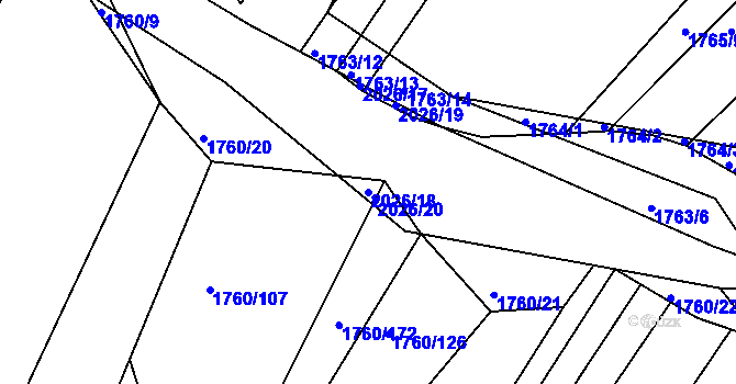 Parcela st. 2026/18 v KÚ Bylnice, Katastrální mapa