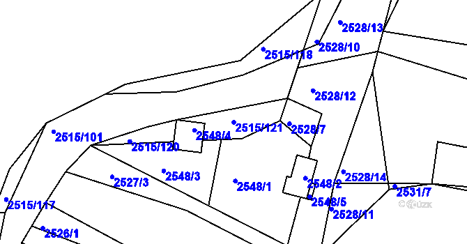 Parcela st. 2515/121 v KÚ Bylnice, Katastrální mapa