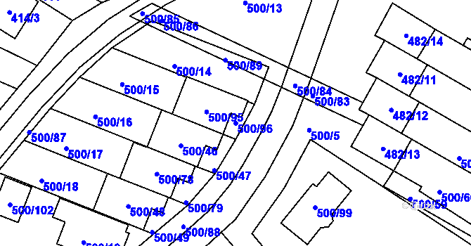Parcela st. 500/96 v KÚ Bylnice, Katastrální mapa
