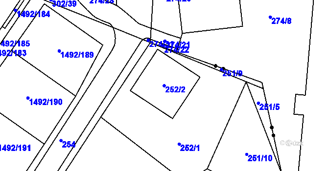 Parcela st. 252/2 v KÚ Bylnice, Katastrální mapa