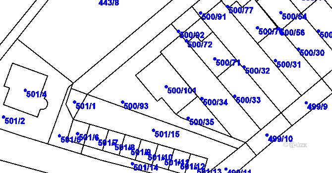 Parcela st. 500/101 v KÚ Bylnice, Katastrální mapa