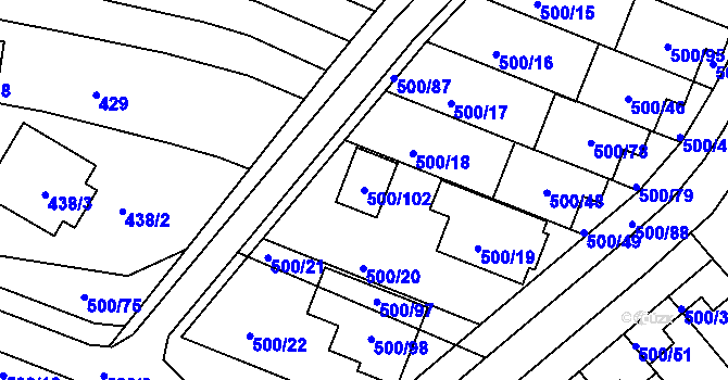 Parcela st. 500/102 v KÚ Bylnice, Katastrální mapa