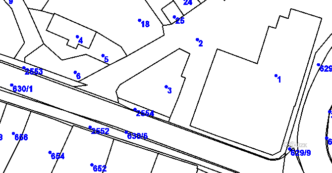 Parcela st. 3 v KÚ Bylnice, Katastrální mapa