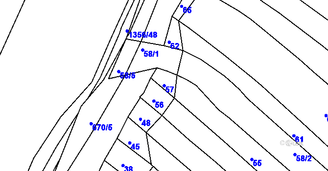 Parcela st. 57 v KÚ Bylnice, Katastrální mapa