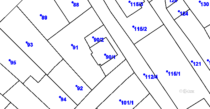 Parcela st. 90/1 v KÚ Bylnice, Katastrální mapa