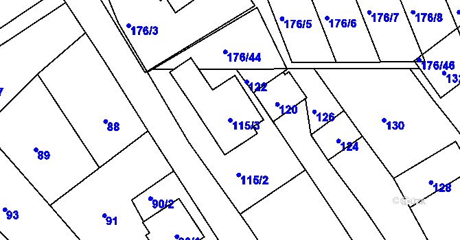 Parcela st. 115/3 v KÚ Bylnice, Katastrální mapa
