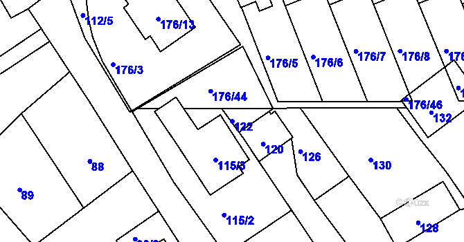 Parcela st. 122 v KÚ Bylnice, Katastrální mapa
