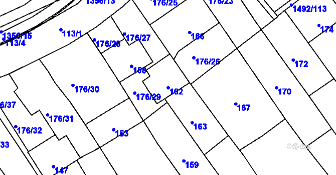 Parcela st. 162 v KÚ Bylnice, Katastrální mapa