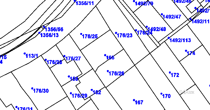 Parcela st. 166 v KÚ Bylnice, Katastrální mapa