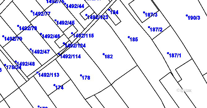 Parcela st. 182 v KÚ Bylnice, Katastrální mapa