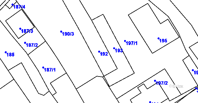 Parcela st. 192 v KÚ Bylnice, Katastrální mapa