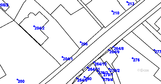Parcela st. 206 v KÚ Bylnice, Katastrální mapa