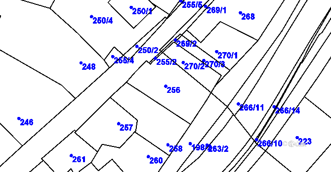 Parcela st. 256 v KÚ Bylnice, Katastrální mapa
