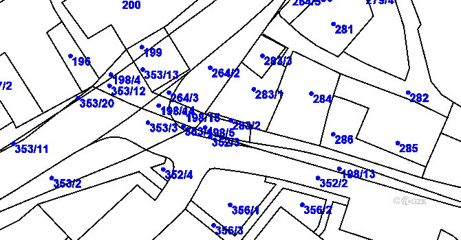 Parcela st. 283/2 v KÚ Bylnice, Katastrální mapa