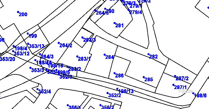 Parcela st. 284 v KÚ Bylnice, Katastrální mapa