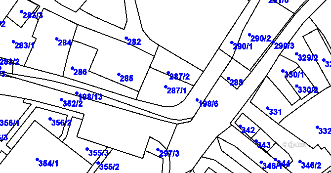 Parcela st. 287/1 v KÚ Bylnice, Katastrální mapa