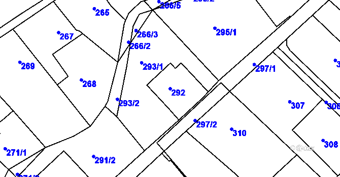 Parcela st. 292 v KÚ Bylnice, Katastrální mapa