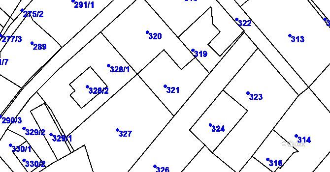 Parcela st. 321 v KÚ Bylnice, Katastrální mapa