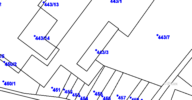 Parcela st. 443/3 v KÚ Bylnice, Katastrální mapa