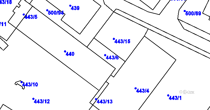 Parcela st. 443/6 v KÚ Bylnice, Katastrální mapa