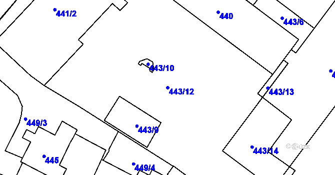 Parcela st. 443/12 v KÚ Bylnice, Katastrální mapa